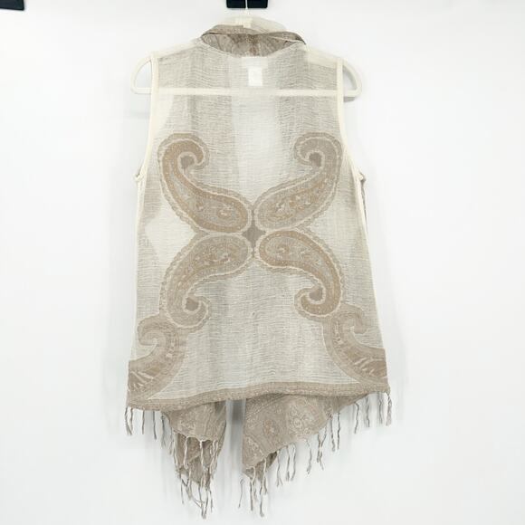 Soft Surroundings Boho Paisley‎ Fringe Open Front 100% Wool Cardigan Vest S/M - Picture 6 of 6